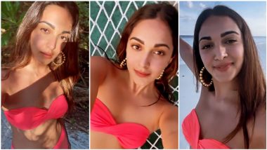 Kiara Advani Gives Major Beach Babe Goals in This Watermelon Pink Bandeaukini, Watch Video of Indian Actress