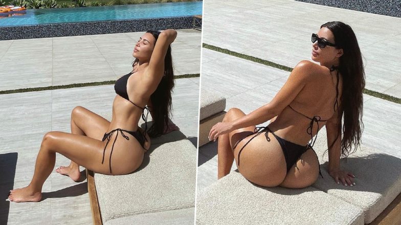 Kim Kardashian Soaks Up the Sun in Sexy Black String Bikini; Expresses Love for Fans as She Hits 250 Million on Instagram