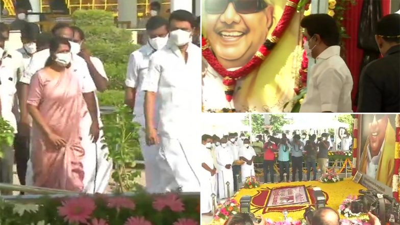 M Karunanidhi 98th Birth Anniversary:MK Stalin Pays Floral Tribute to Late DMK Chief & Former Tamil Nadu CM (View Pics)