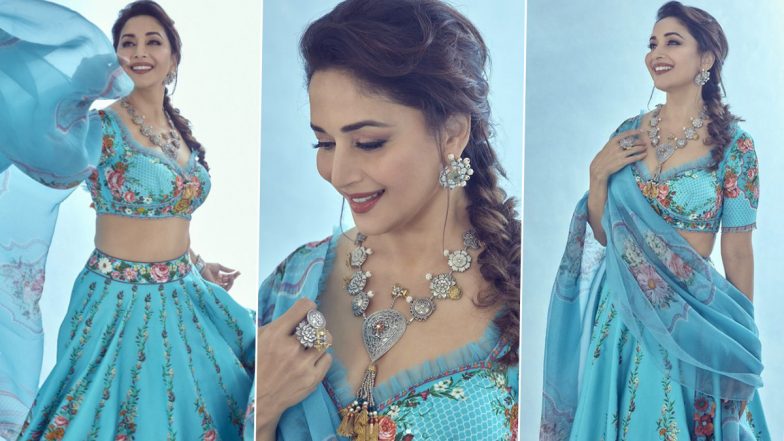 Madhuri Dixit Looks Like a Royal Dream in This Sky Blue Lehenga That Costs Rs 72K (View Pics)