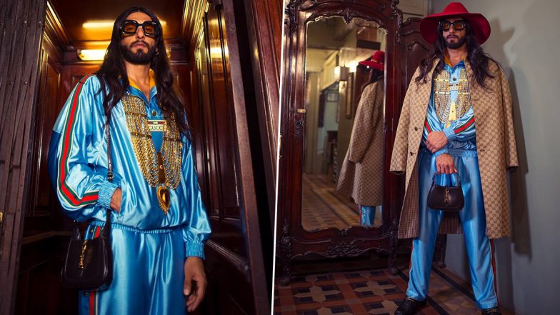 Ranveer Singh Pulls Off a Quirky Alessandro Michele in This Blue-Gold Satiny Ensemble!