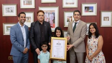 Business News | Sara Chhipa, 10-year-old, Indian, World Record Holder Felicitated by the Consulate General of India in Dubai, UAE