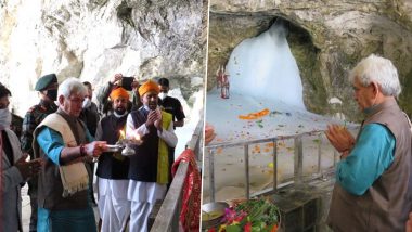 Jammu and Kashmir LG Manoj Sinha Offers Prayers at Amarnath Cave Shrine
