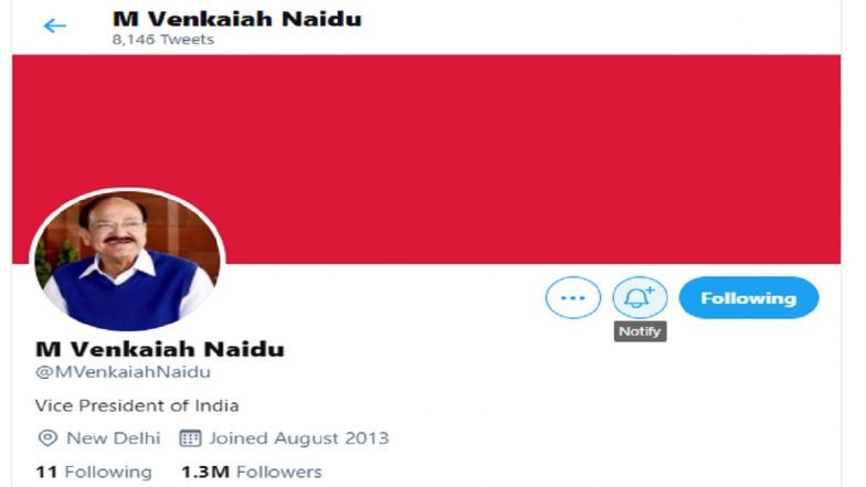 Twitter Withdraws Blue Verified Badge From Vice President M Venkaiah Naidu's Personal Verified Account