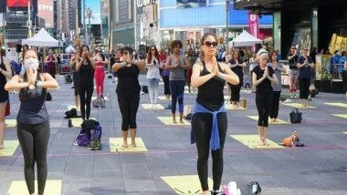 World News | New York's Times Square Celebrates International Yoga Day with over 3,000 Yogis