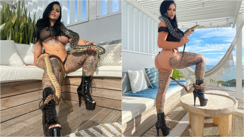 Renee Gracie Flaunts Massive Underboob & Kim K Bum Lift While Playing With Huge Snakes