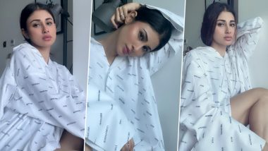 Mouni Roy Sets the Temperature Soaring As She Slips Into a White Oversized Graphic Printed Shirt; See PHOTOS