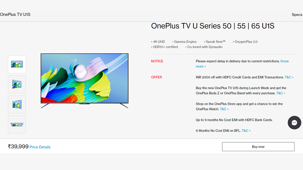 OnePlus TV U1S ora in vendita