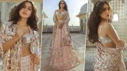 Sara Ali Khan Exudes Elegance in Manish Malhotra&rsquo;s Gorgeous Sequinned Peach-Hued Lehenga; See PHOTOS