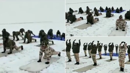 International Yoga Day 2021: ITBP Personnel Perform Yoga at an Altitude of 18,000 ft in Ladakh (Watch Video)