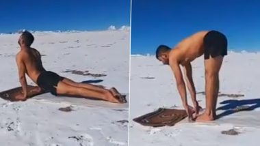 ITBP Officer Performs Surya Namaskar in Sub-Zero Temperature at 18,000 ft in Ladakh on International Yoga Day 2021 (Watch Video)