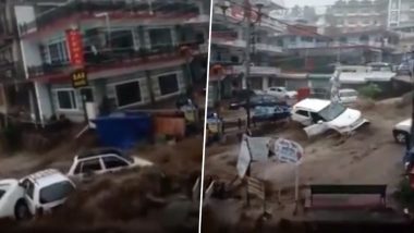 Flash Floods in Dharamshala: Heavy Rainfall Wreaks Havoc in Bhagsu Nag (Watch Videos)