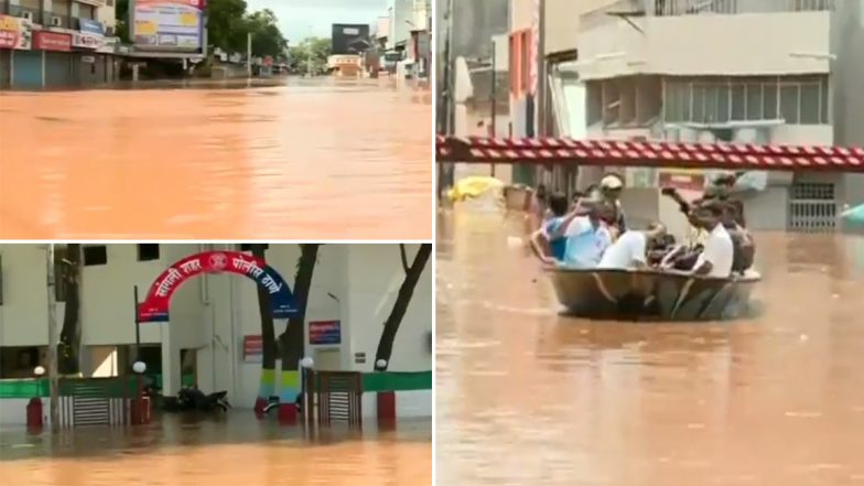 Maharashtra Floods: Shops, Cars, Police Station Partially Submerged in Water in Sangli (Watch Video)