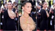 Bella Hadid Wears FRONTLESS Black Gown, Covers Her Assets With Golden Lungs Necklace Schiaparelli at Cannes 2021 Red Carpet (View Pics)