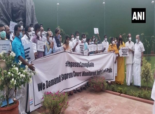 India News | Pegasus Row: Opposition MPs Protest Inside Parliament Premises