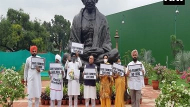India News | Oppn Parties MPs Hold Protests Against Farm Laws, Pegasus at Gandhi Statue in Parliament
