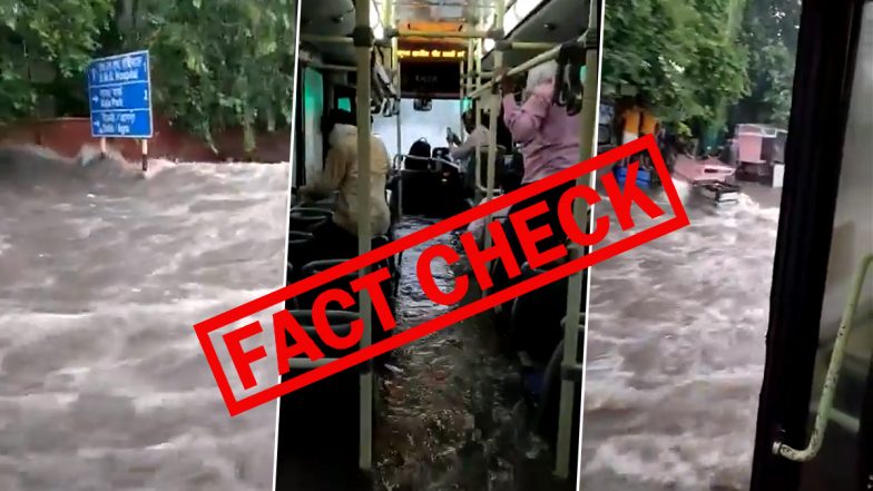 Rainwater Entered Into DTC Bus in Delhi? Old Video of Water Gushing in Jaipur Bus Is Shared With Fake Claim