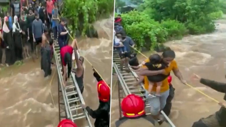 Navi Mumbai Rains: Cops Rescue 116 Revelers Stranded on Hill After Heavy Rainfall (Watch Video)