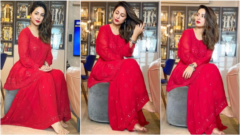 Eid Mubarak! Hina Khan Decks Up in All-Red Ensemble To Celebrate Eid al-Adha 2021, Shares Gorgeous Photos on Instagram