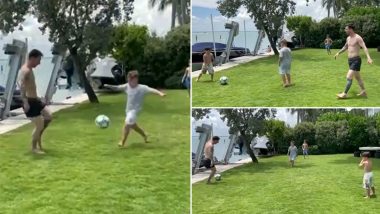 Lionel Messi Enjoys Football With Family and Friends During Vacation (Watch Video)