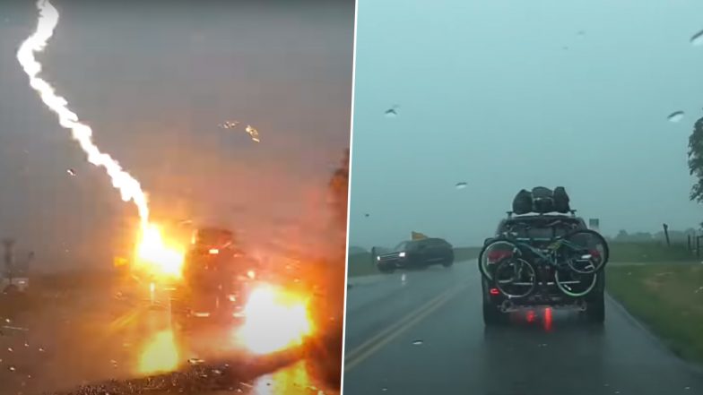 Watch The Shocking Moment When Lightning Struck a Car Carrying a Family of Five In Kansas (See Video)