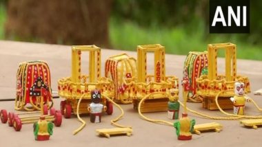 Rath Yatra 2021: Odisha Artist L Eswar Rao Crafts Miniature Chariots of Lord Jagannath, Devi Subhadra, Lord Balabhadra Using Matchsticks