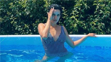 Natasa Stankovic Shows Off Her Sizzling Hot Body in Striped Swimsuit, View Pics of Sexy Serbian Dancer Chilling in Pool