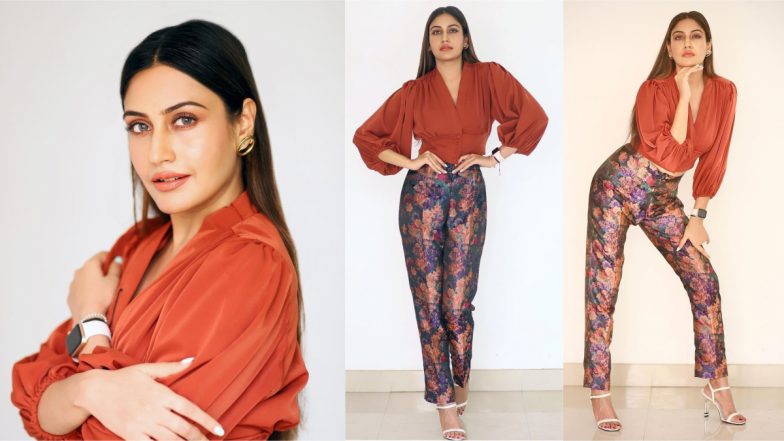 Surbhi Chandna Looks Drop-Dead Gorgeous in Rusty Red Crop Top With Printed Pants and Make-a-Statement Makeup Look (View Pics)