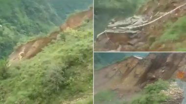 Kamrau Landslide: Entire Mountain Rolls Down in Himachal Pradesh’s Sirmaur District, Blocks NH 707 Near Barwas; Scary Video Goes Viral
