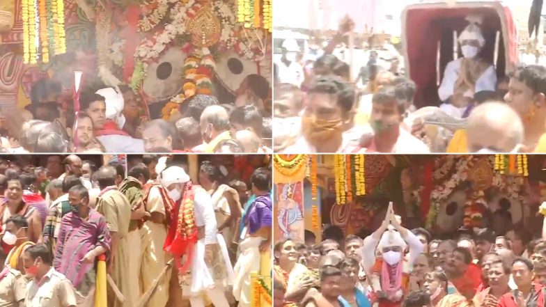 Jagannath Rath Yatra 2021 Underway in Odisha, Erstwhile King of Puri Takes Part in Rituals (Watch Video)