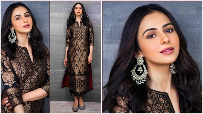 Rakul Preet Singh Exudes Elegance in Her Black Brocade Dress By Payal Khandwala 