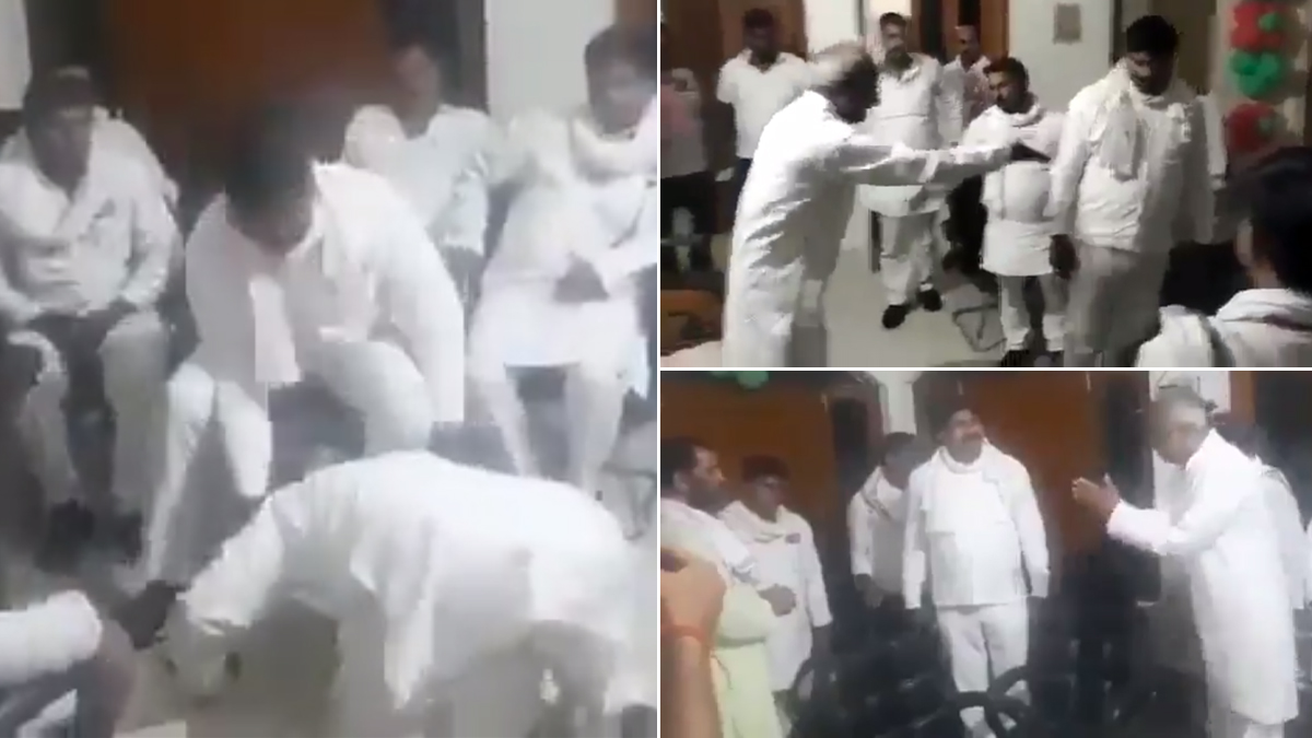 UP Zila Panchayat President Election 2021: Former Samajwadi Party MP Ramkishun Yadav Falls at Feet of SP Members to Seek Support (Watch Video)