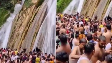 Scores of Maskless Covidiots Flout Covid Norms and Throng Kempty Falls In Mussoorie (Watch Video)