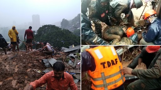 Thane Rains: Heavy Rainfall Triggers Landslide in Kalwa Area, 4 Houses Damaged; Rescue Operation Underway (See Pics)