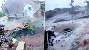 Gujarat: 40-Year-Old Overhead Water Tank Collapses in Khirsara Village of Junagadh (Watch Video)