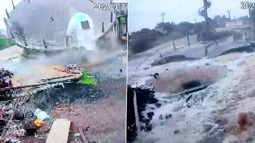 Gujarat: 40-Year-Old Overhead Water Tank Collapses in Khirsara Village of Junagadh (Watch Video)