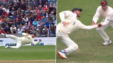 Jonny Bairstow Takes a Magnificent Catch As Craig Overton Dismisses KL Rahul on Day 3 of IND vs ENG 3rd Test (Watch Video)