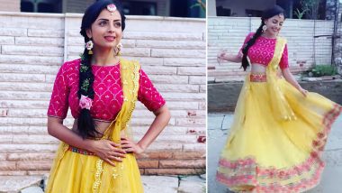 'Manike Mage Hithe' Song on Shrenu Parikh's Mind as She Gives Major Janmashtami 2021 Fashion Goals in Yellow And Magenta-Hued Lehenga (View Pics & Video)