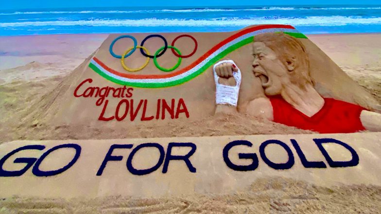 Ahead of Lovlina Borgohain vs Busenaz Sürmeneli Semi-Final Bout, Sudarsan Pattnaik Cheers for Indian Boxer to Go For Gold at Tokyo Olympics 2020 With Impressive Sand Art (View Pic)