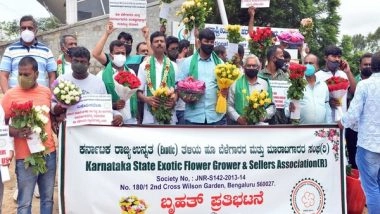 India News | Karnataka: Florists Associations and Farmers Protest Against Ban on Garlands, Bouquets at Official Programs