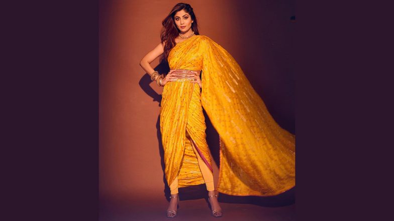 Shilpa Shetty Kundra's Dhoti-Style Yellow Saree Can Be An Apt Choice For Janmashtami 2021 Celebrations (View Pics)