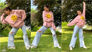 Anushka Sharma Is Queen of Casual Posing in Relaxed Pink Sweatshirt and Ripped Jeans (View Pics)
