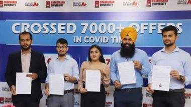 Business News | Chandigarh University Beats Its Own Record in Campus Placements; Registers 7412 Offers by 757 Multinationals for 2021 Batch During Pandemic