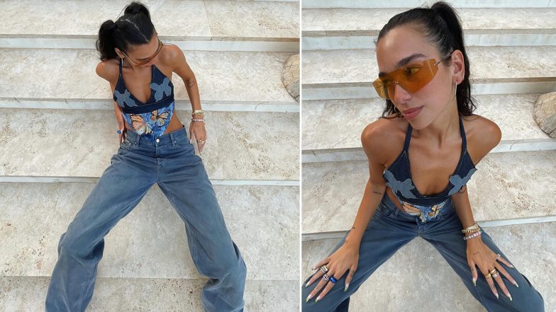 Dua Lipa’s Latest Pics in Butterfly Print Strappy Halter Top With Wide Leg Jeans Is Peak of Y2K Fashion, View Insta Post