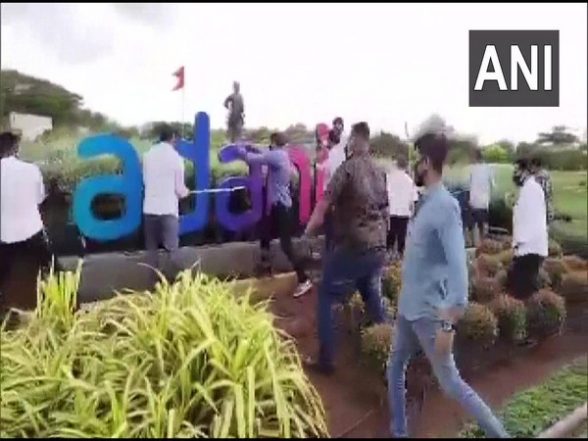 Shiv Sena Workers Vandalise Adani Signboard at Mumbai Airport (See Pics)