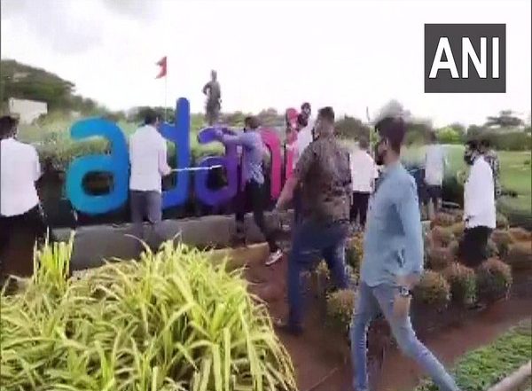 Shiv Sena Workers Vandalise Adani Signboard at Mumbai Airport (See Pics)