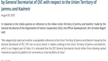 World News | India Slams OIC for Reference to J-K, Says Its Secretariat Should Refrain from Allowing Vested Interests to Exploit the Platform