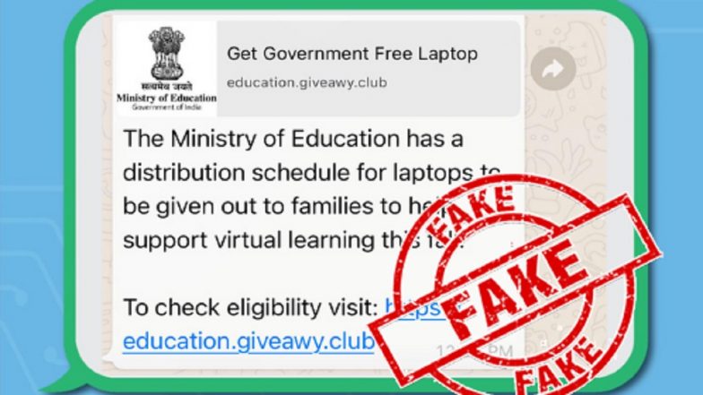 Free Laptops Being Given to All Citizens by Education Ministry? PIB Fact Check Debunks Fake News, Reveals Truth Behind Viral Message