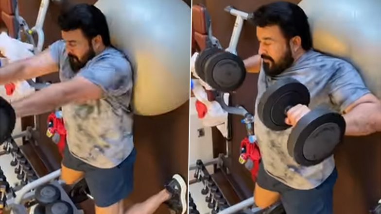 Mohanlal at 61 Serves Fitness Goals As He Sweats It Out in the Gym With Heavy Dumbbells (Watch Video)