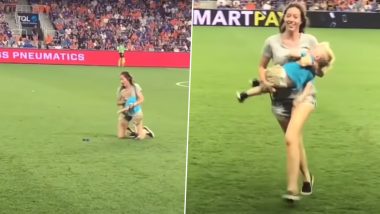 Viral Video of Mom Tackling 2-Year-Old Son After He Ran Onto The Field During Live Football Match in US is Just Too Cute! (Watch)